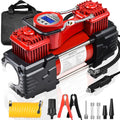 Red Pack of 2 Portable 12V DC Tire Inflator with Digital Gauge and LED Light H98705