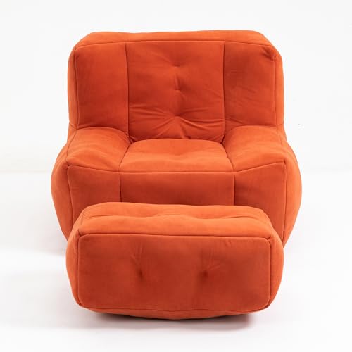 White Microfiber Memory Foam Bean Bag Chair with Footstool I131785