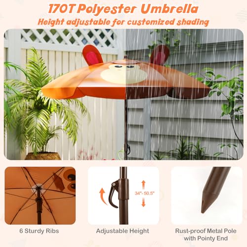 Kids Picnic Table and Chair Set with 2 Folding Chairs & Removable Umbrella I354359