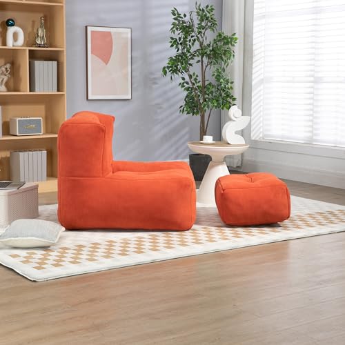 White Microfiber Memory Foam Bean Bag Chair with Footstool I131785