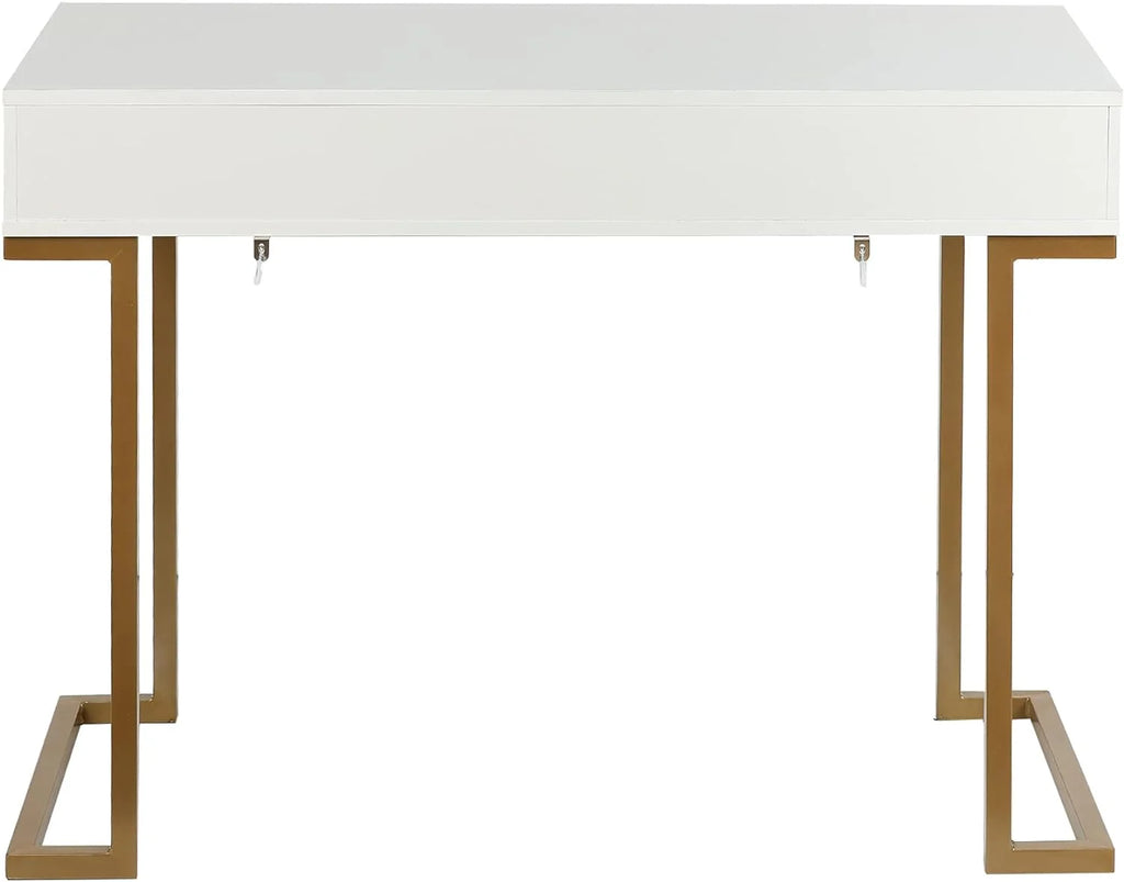 White Gold 2 Drawer Wood Metal Desk I135436