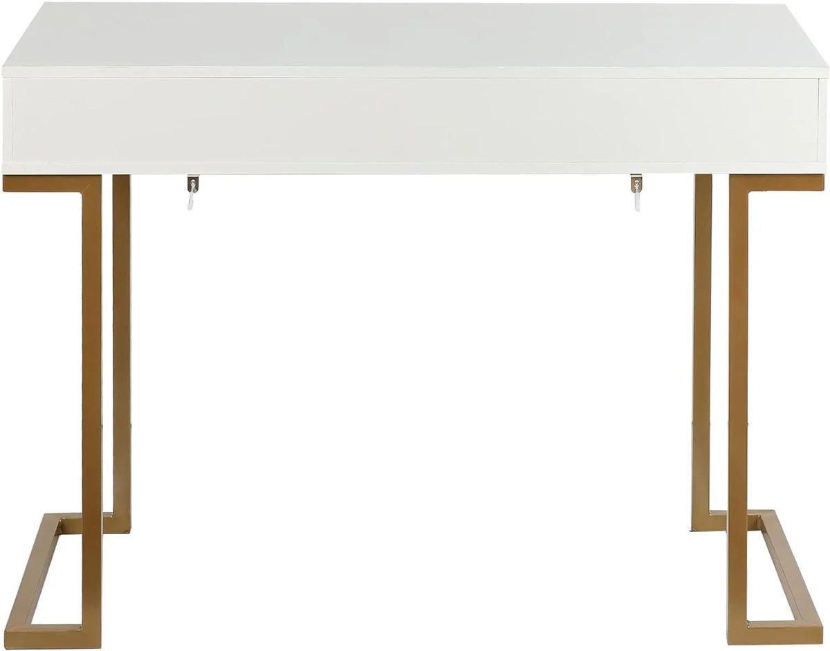 White Gold 2 Drawer Wood Metal Desk I135436