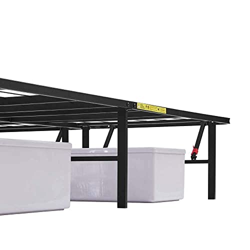 Black Twin Size Foldable Metal Platform Bed Frame with Storage Y2572
