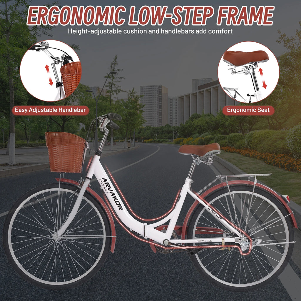 26 Inch White Foldable Cruiser Bike with Basket X601