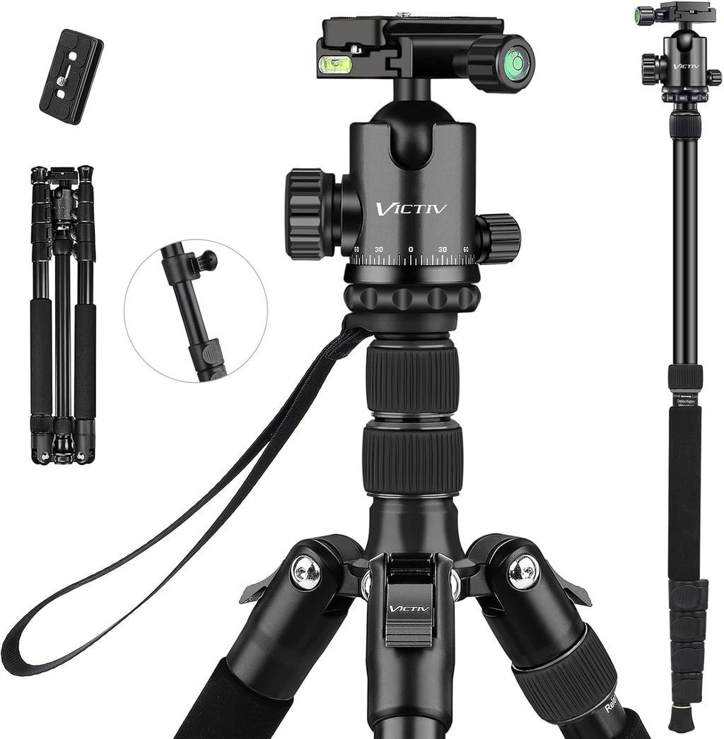 80" Aluminum Travel Tripod and Compact Monopod, 360 Degree Ball Head, 34lbs Load, Pack of 2 P868891