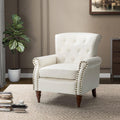 Ivory Faux Leather Accent Chair with Solid Wood Legs F1726