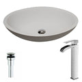 Matte White Man Made Stone Vessel Sink with Brushed Nickel Faucet V2531