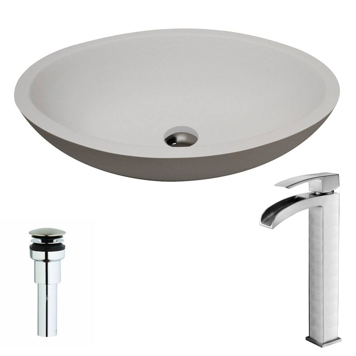 Matte White Man Made Stone Vessel Sink with Brushed Nickel Faucet V2531