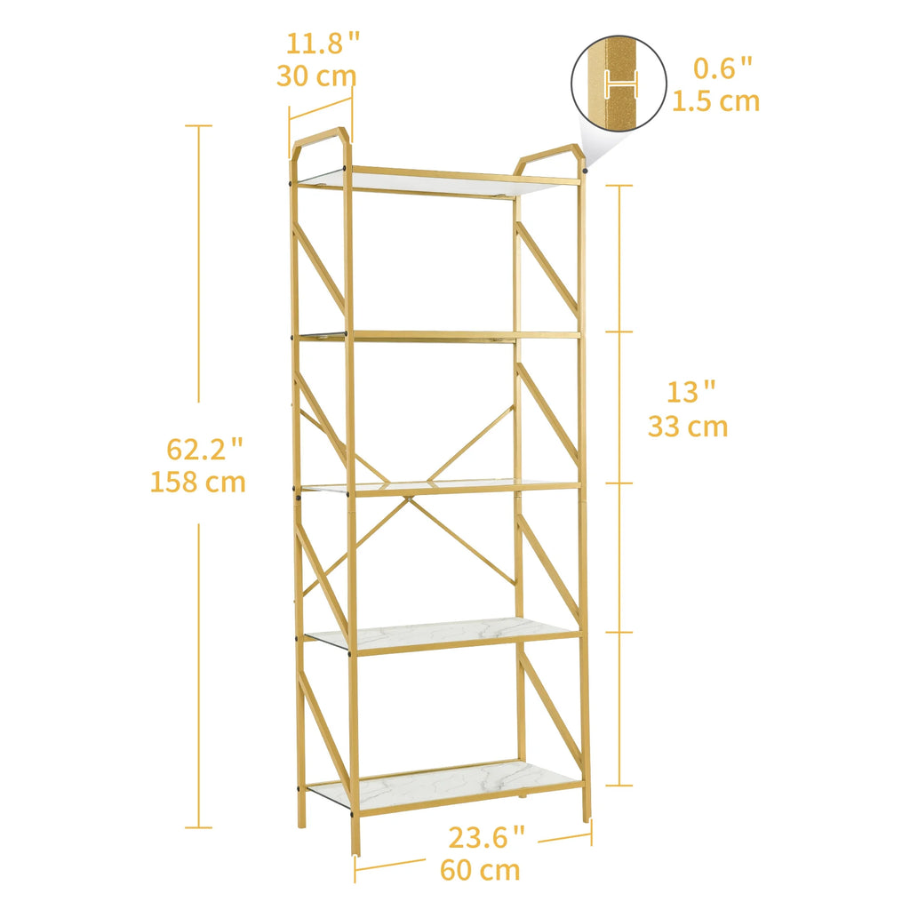 Gold 5 Tier Glass Shelves Bookshelf O4570