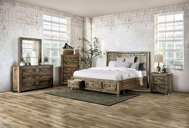 Ash Brown Solid Wood King Bedroom Set 3pcs M4639