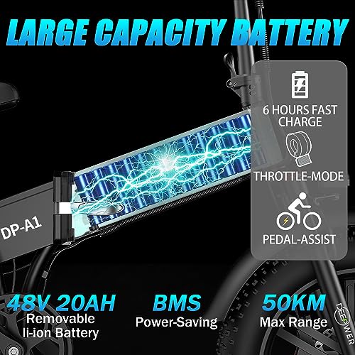 1000W 48V 20AH Removable Battery 7-Speed 20" x4.0 Fat Tire Electric Folding Bike T1262
