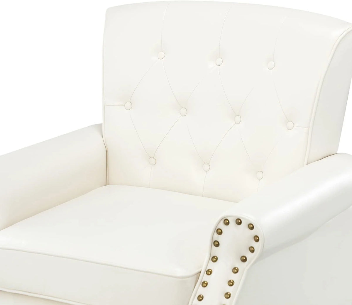 Ivory Faux Leather Accent Chair with Solid Wood Legs F1726