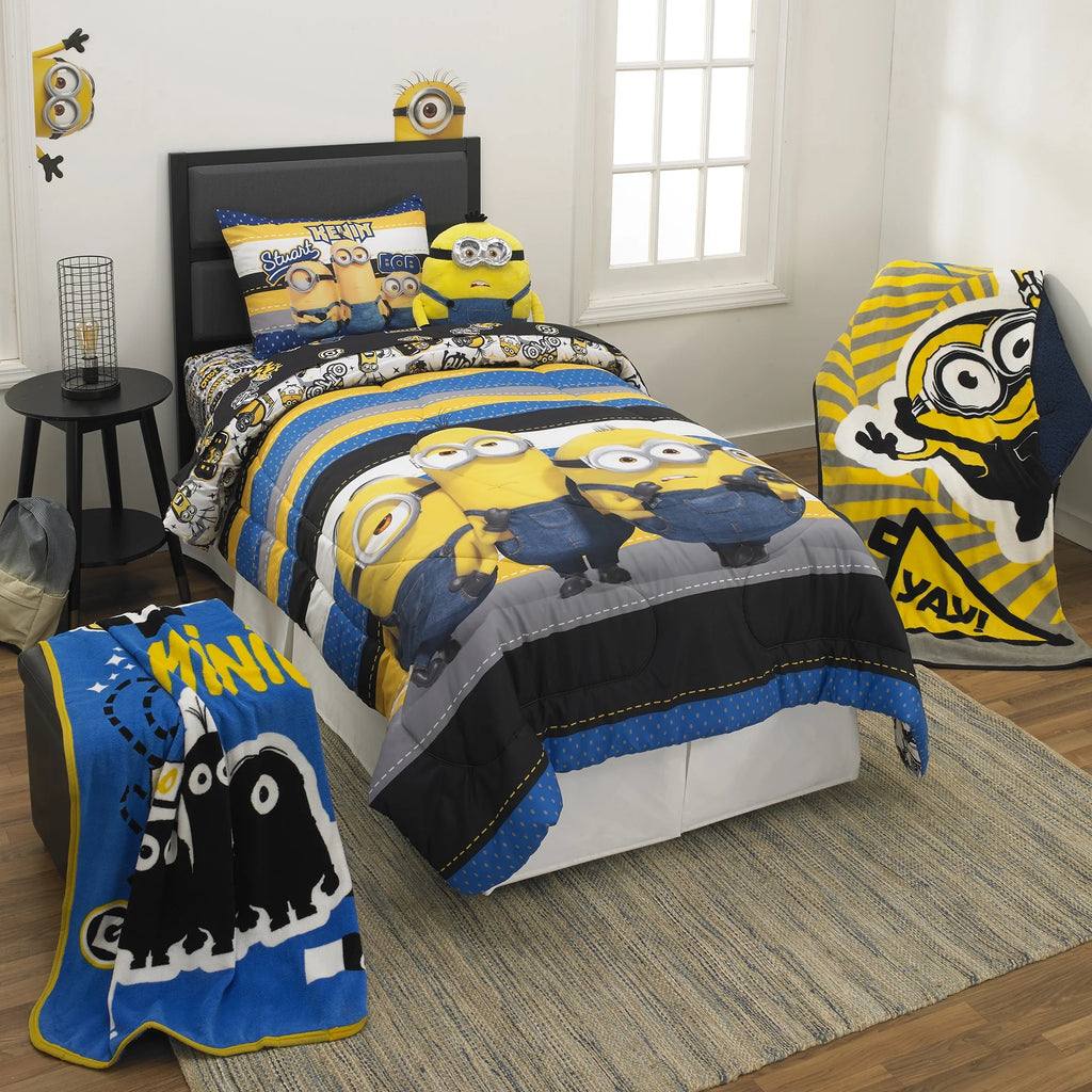 Reversible Blue and Yellow Kids Comforter and Sham Set I7513