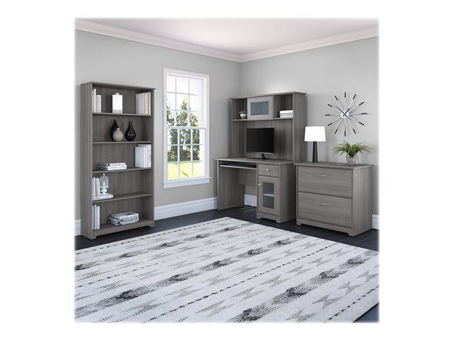 Small Computer Desk with Hutch and Keyboard Tray, 48W, Gray E142794