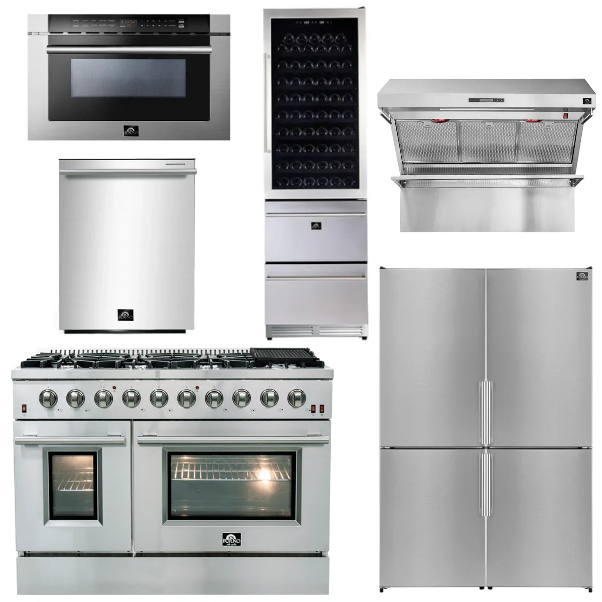 48 Gas Range, Range Hood, Dishwasher, Refrigerator, Microwave Drawer, Wine Cooler J873