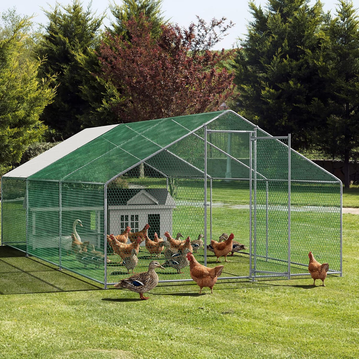 Metal Chicken Coop Galvanized Steel Walk-in Poultry Cage Z977848