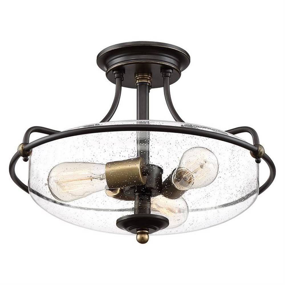3 Light Semi-Flush Mount Palladian Bronze Finish with Clear Seedy Glass O80922