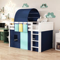 Blue Wood Low Loft Bed Frame with Tent, Tower and Three Pockets V64672