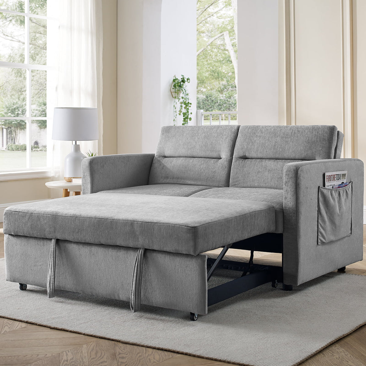 Gray Sofa Bed with Pull-Out Bed V274169
