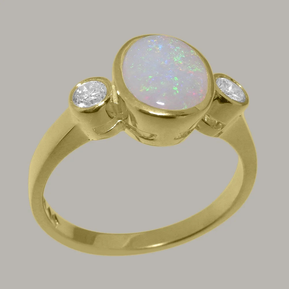9k Yellow Gold Opal Diamond Engagement Ring R13565
