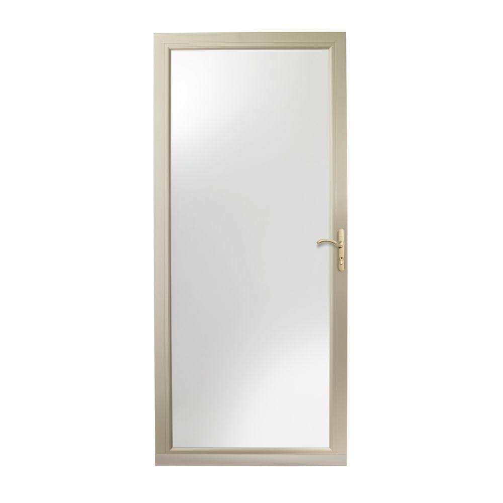 36 in. x 80 in. Sandtone Right-Hand Fullview Aluminum Storm Door with Brass Hardware L943141