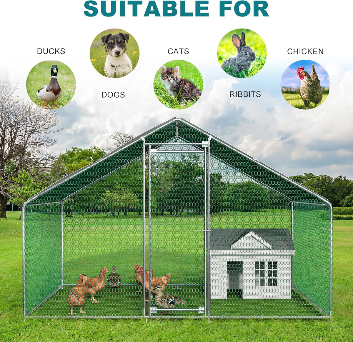 Metal Chicken Coop Galvanized Steel Walk-in Poultry Cage Z977848