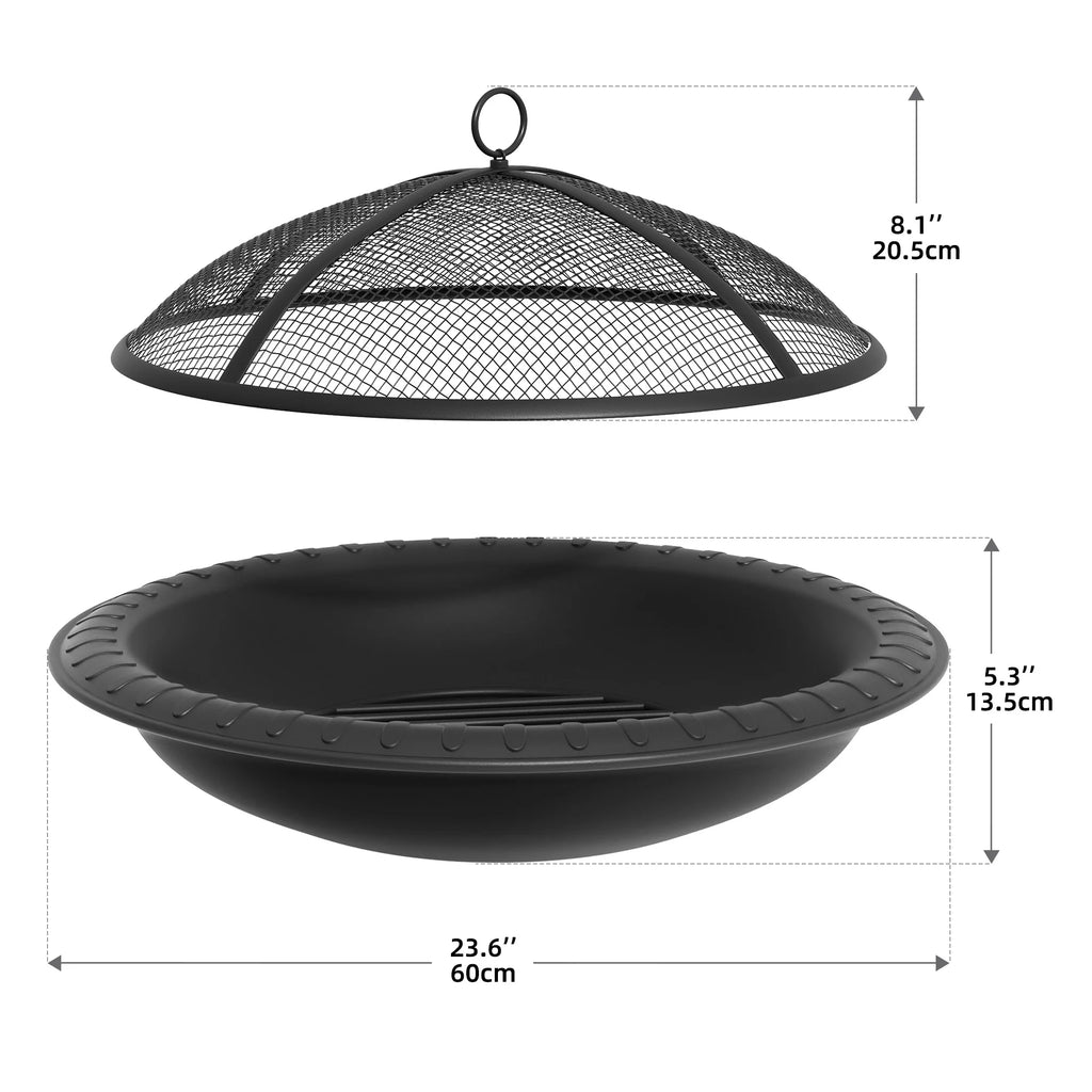 24'' Outdoor Round Fire Pit Bowl with Spark Screen and Poker A948524