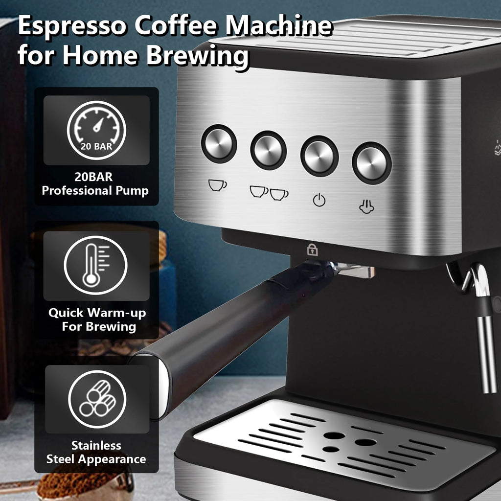 20 Bar Stainless Steel Espresso Machine with Milk Frother E16095