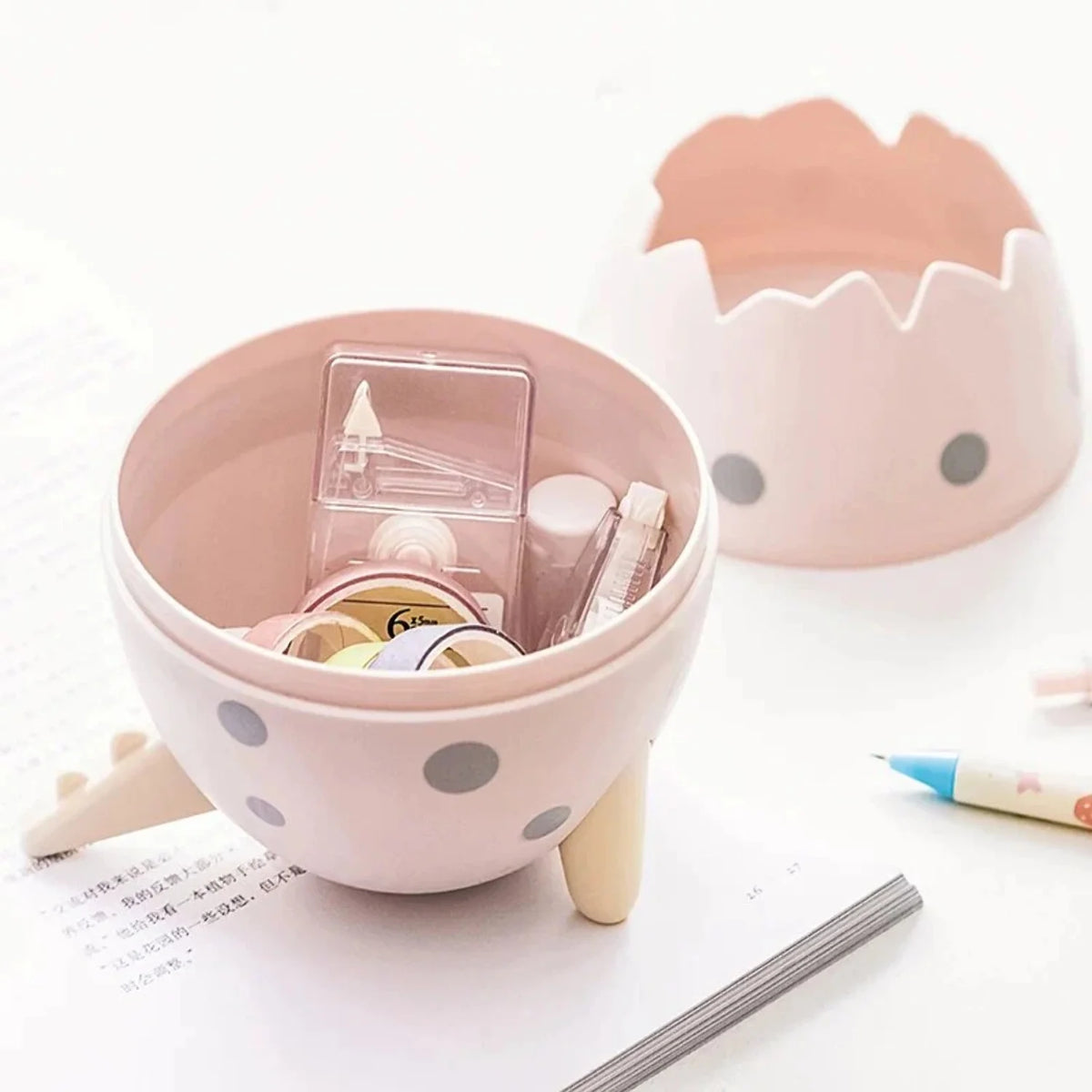 Kawaii Dinosaur Egg Pen Holder Large Capacity Desktop Stationery Storage Box N8212