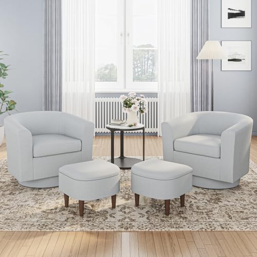 Beige Upholstered Swivel Accent Chair with Ottoman K5916