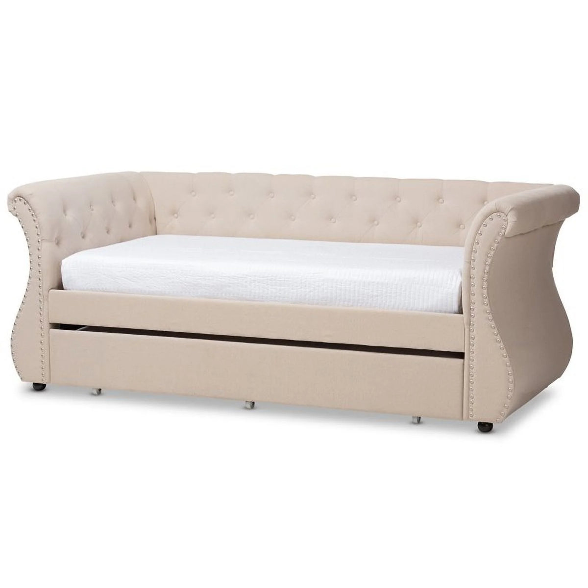 Beige Tufted Daybed with Trundle V664
