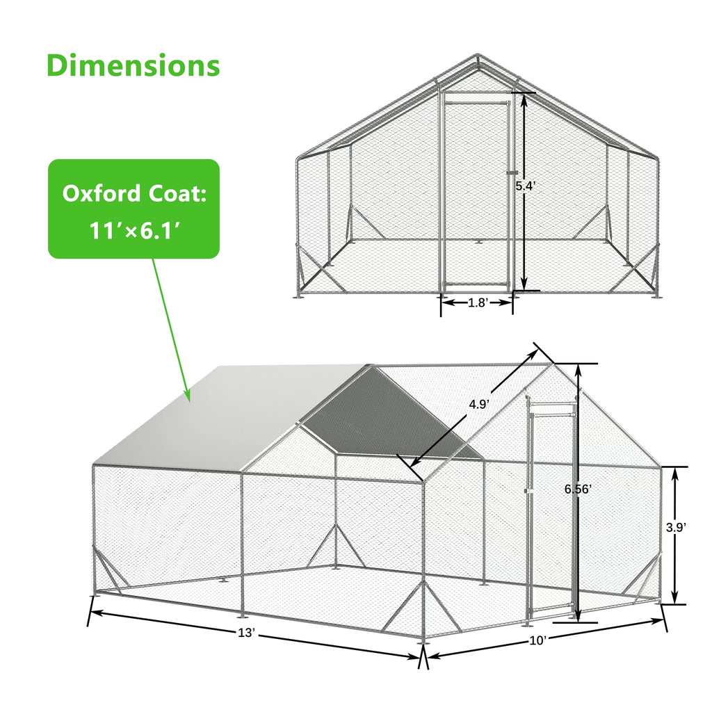 Large Metal Chicken Coop with Waterproof Cover (10' L x 13' W x 6.56' H) P2423