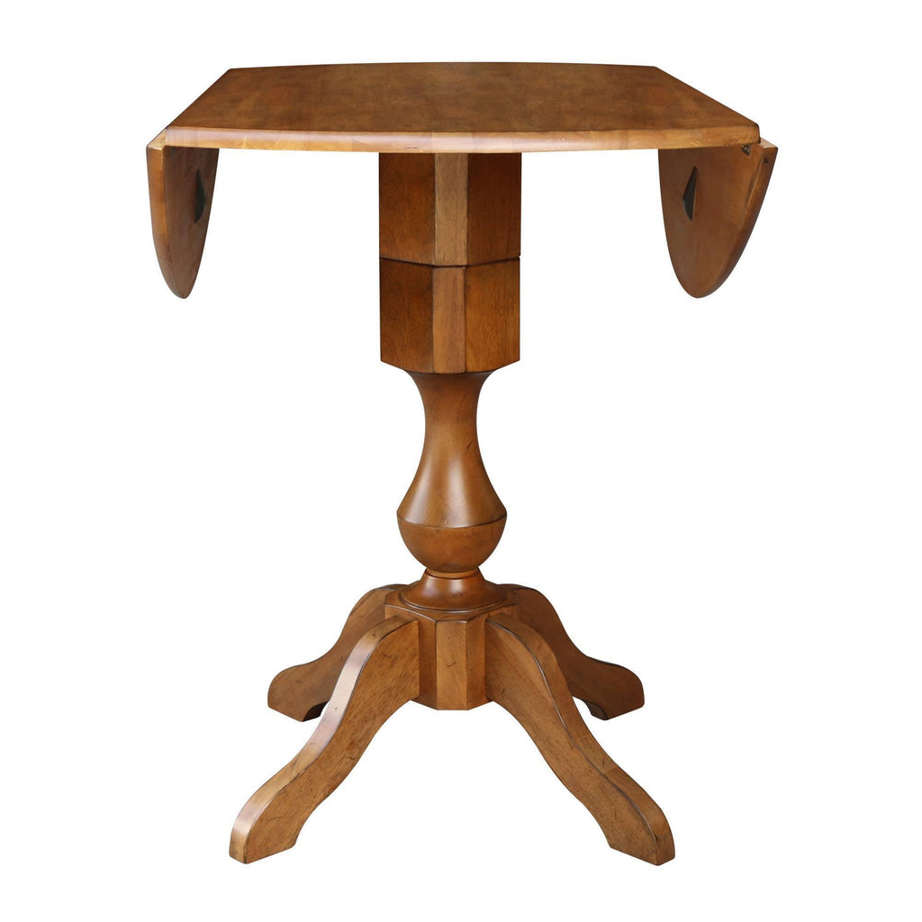 42x22 Round Dual Drop Leaf Pedestal Table Pecan R292