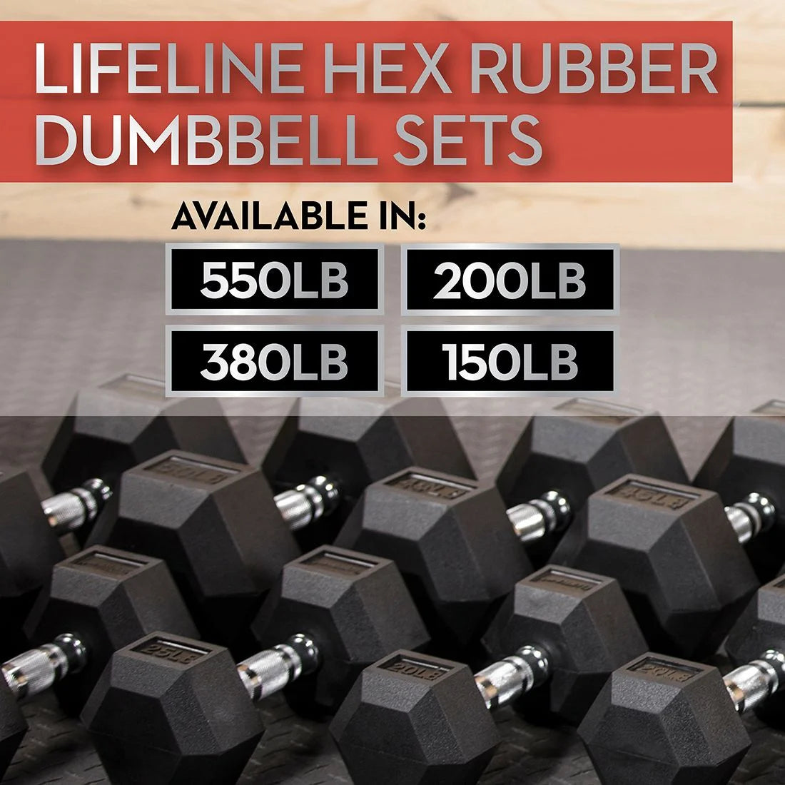 200 lb Hex Rubber Dumbbell Set T40692