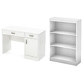 Small Desk with Drawers and 3-Shelf Bookcase Set in Pure White A661747