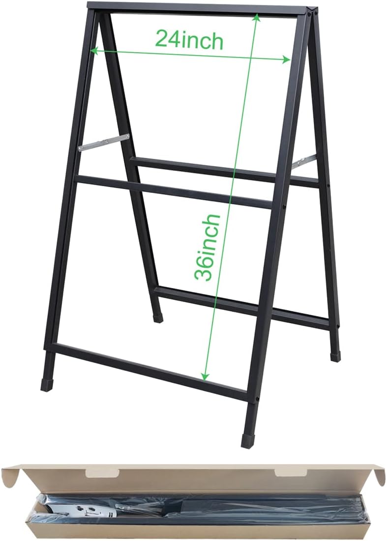Heavy Duty Double-Sided Folding A-Frame Sidewalk Sign 24x36 Inch Black Coated Steel Metal Frame Only Pack of 2 G507496