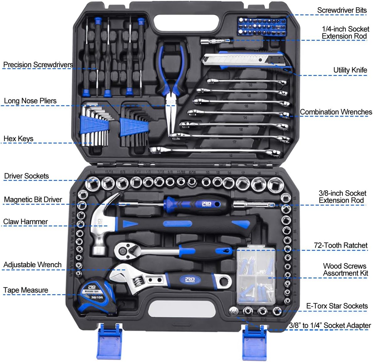 148-Piece Hand Tool Set with Toolbox Storage Case S111149