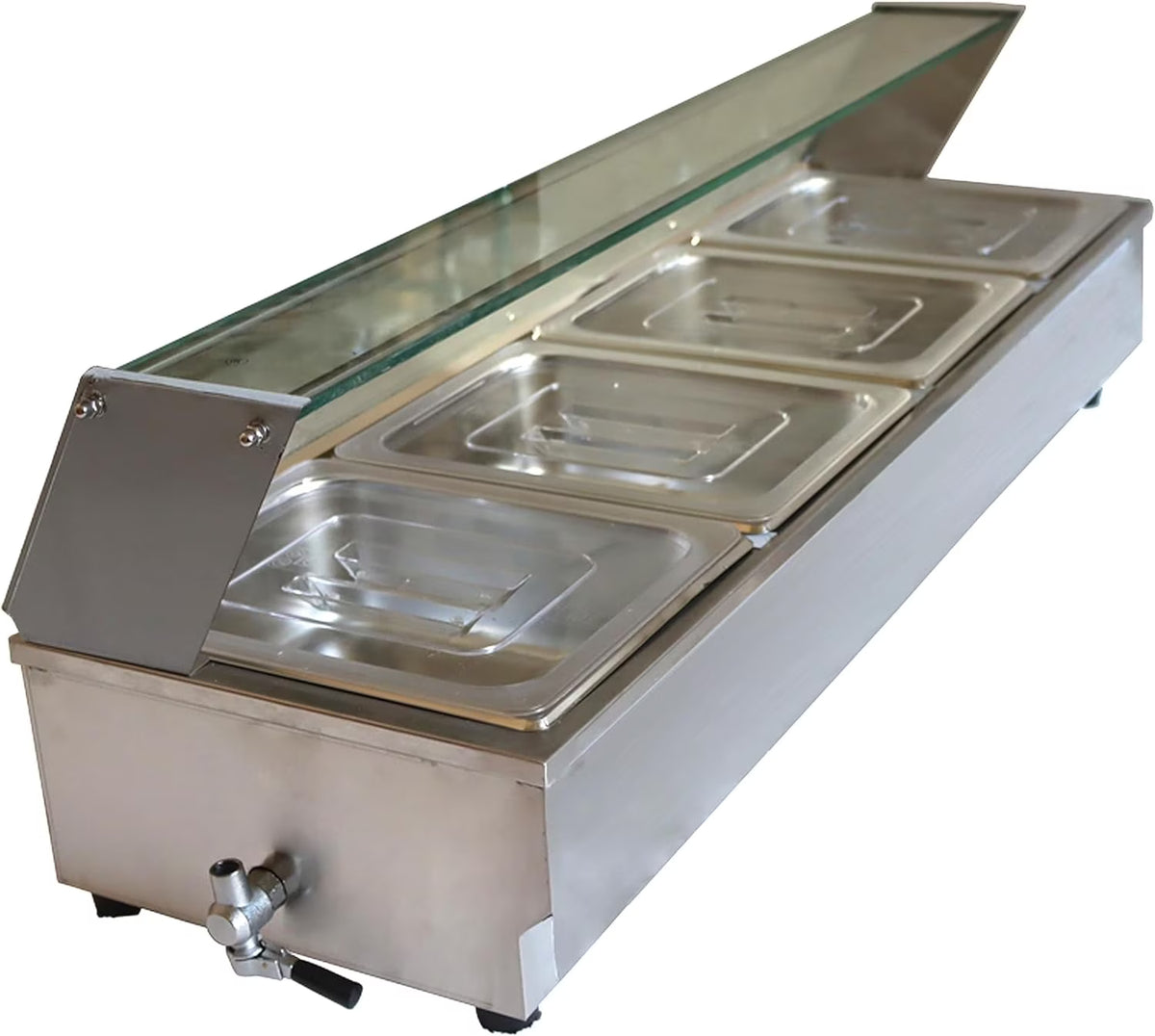 5-Pot Commercial Buffet Food Warmer with Glass Shield I611049