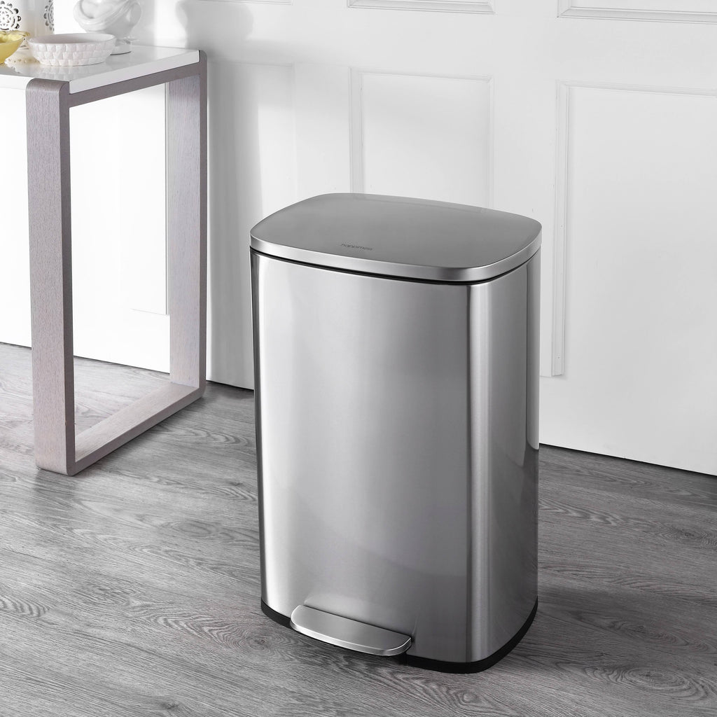 Rectangular 13-Gallon Stainless Steel Trash Can with Soft-Close Lid W880