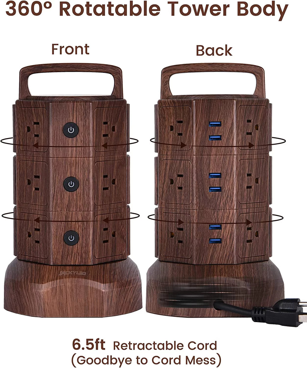 6 USB Ports 12 AC Outlets Power Strip Tower J6931