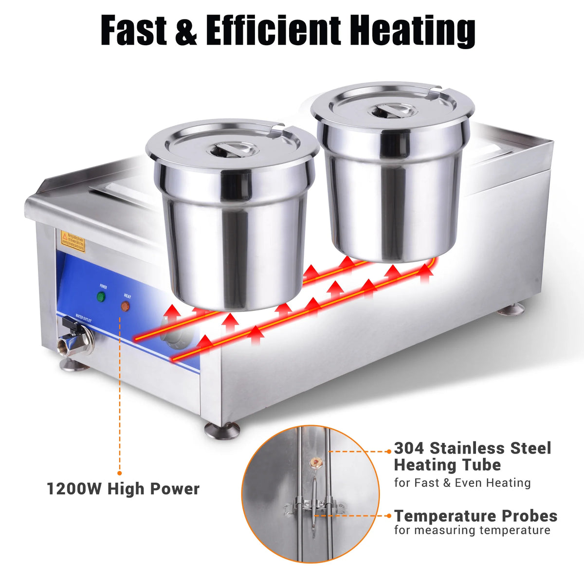 1200W Dual Pots Countertop Food Warmer Stainless Steel Commercial Bain Marie Z8360