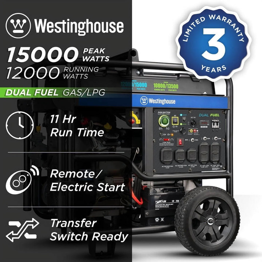 15,000 Peak Watt Dual Fuel Portable Generator D929