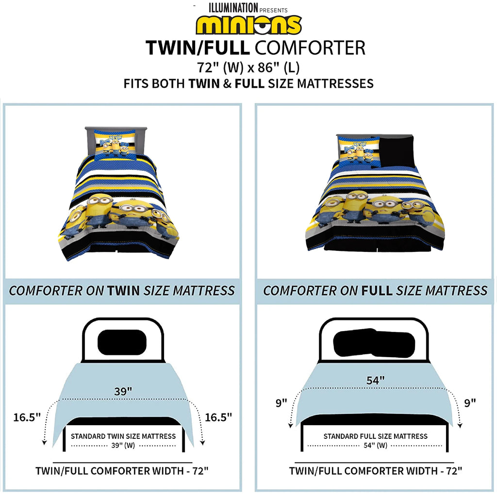 Reversible Blue and Yellow Kids Comforter and Sham Set I7513