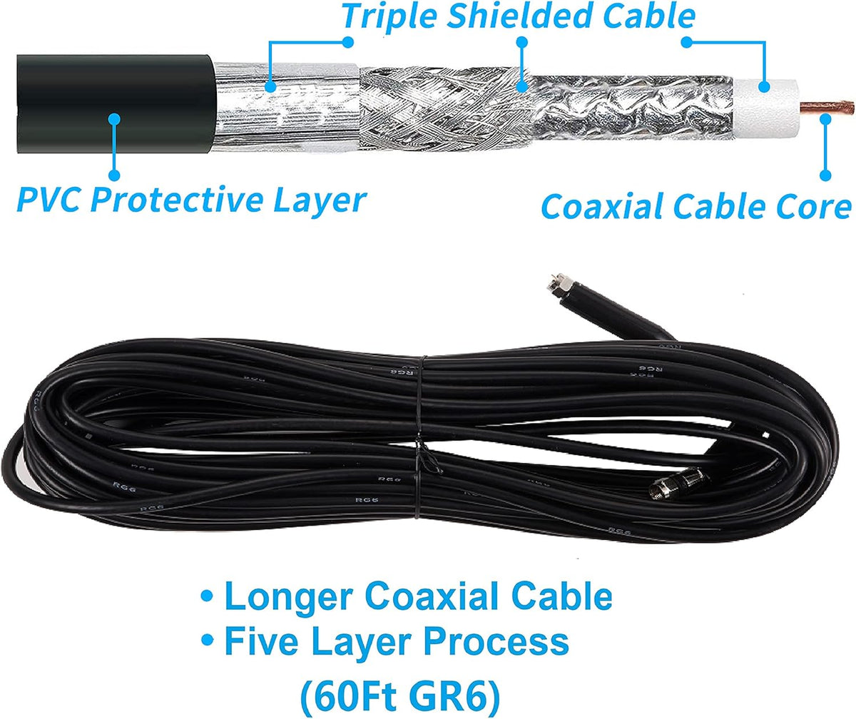 60FT RG6 Coaxial Cable Digital Outdoor Antenna O490549