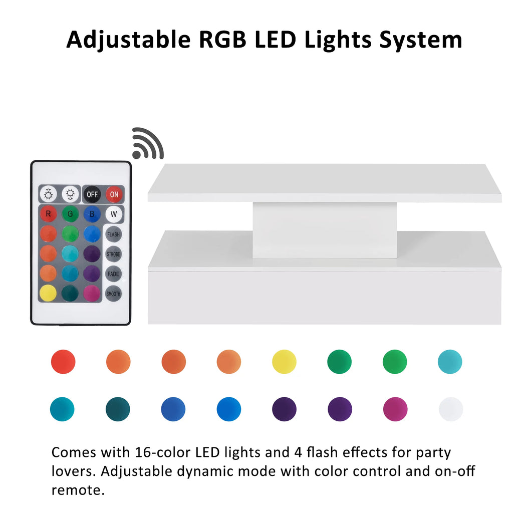 White Coffee Table with LED Lighting and Remote Control F2823