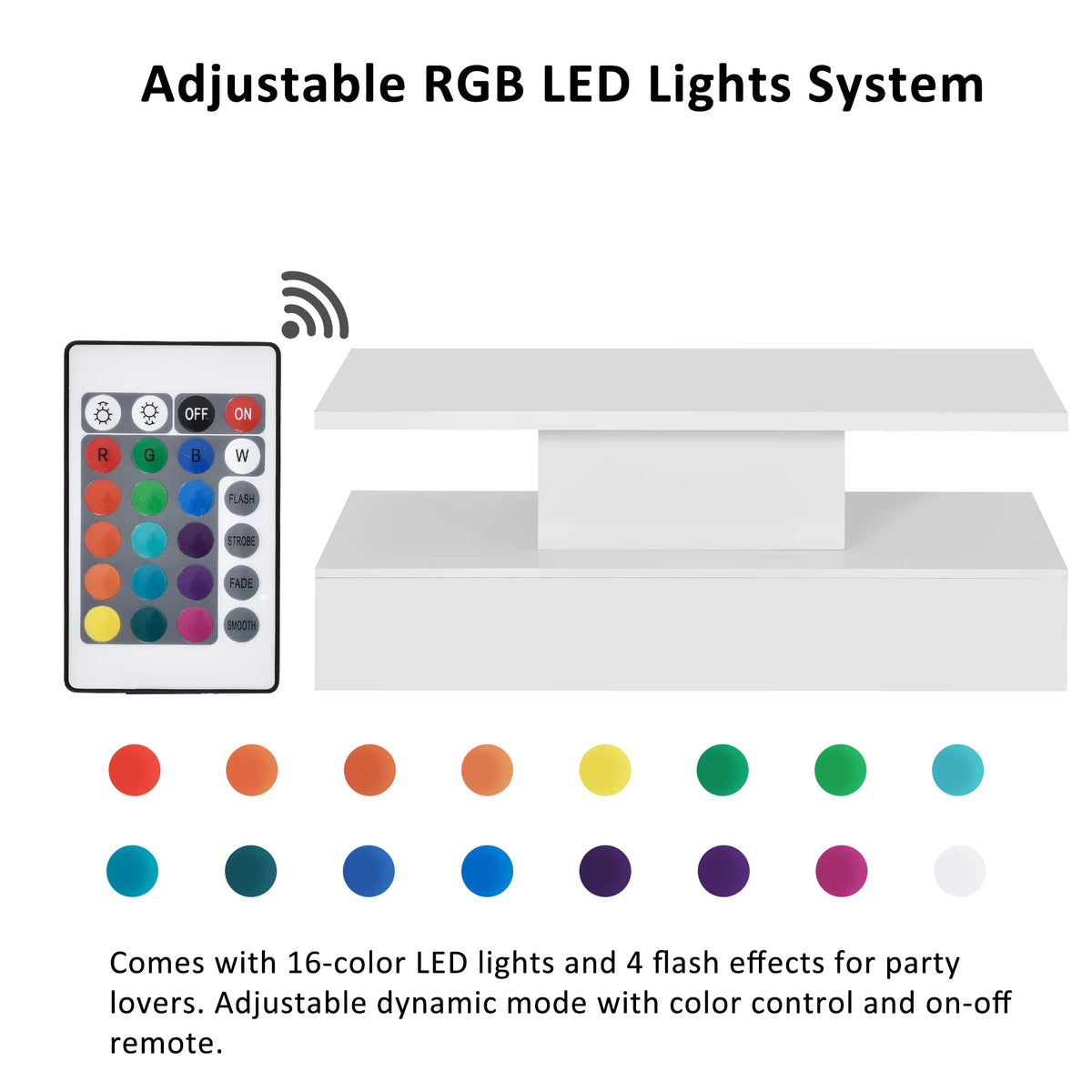 White Coffee Table with LED Lighting and Remote Control F2823