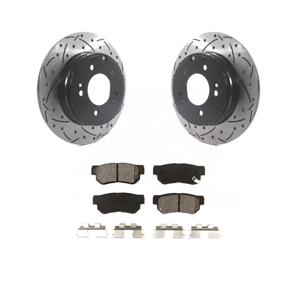 Rear Coated Drilled Slotted Disc Brake Rotors And Semi-Metallic Pads Kit N415