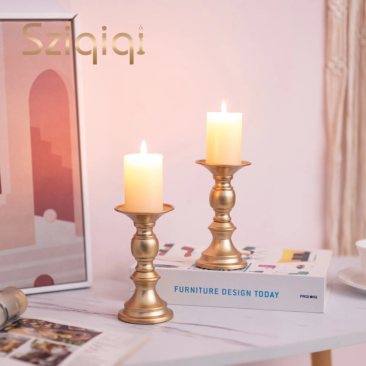 Gold Pillar Candle Holder Set of 10 P4464