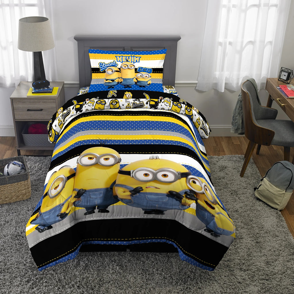 Reversible Blue and Yellow Kids Comforter and Sham Set I7513