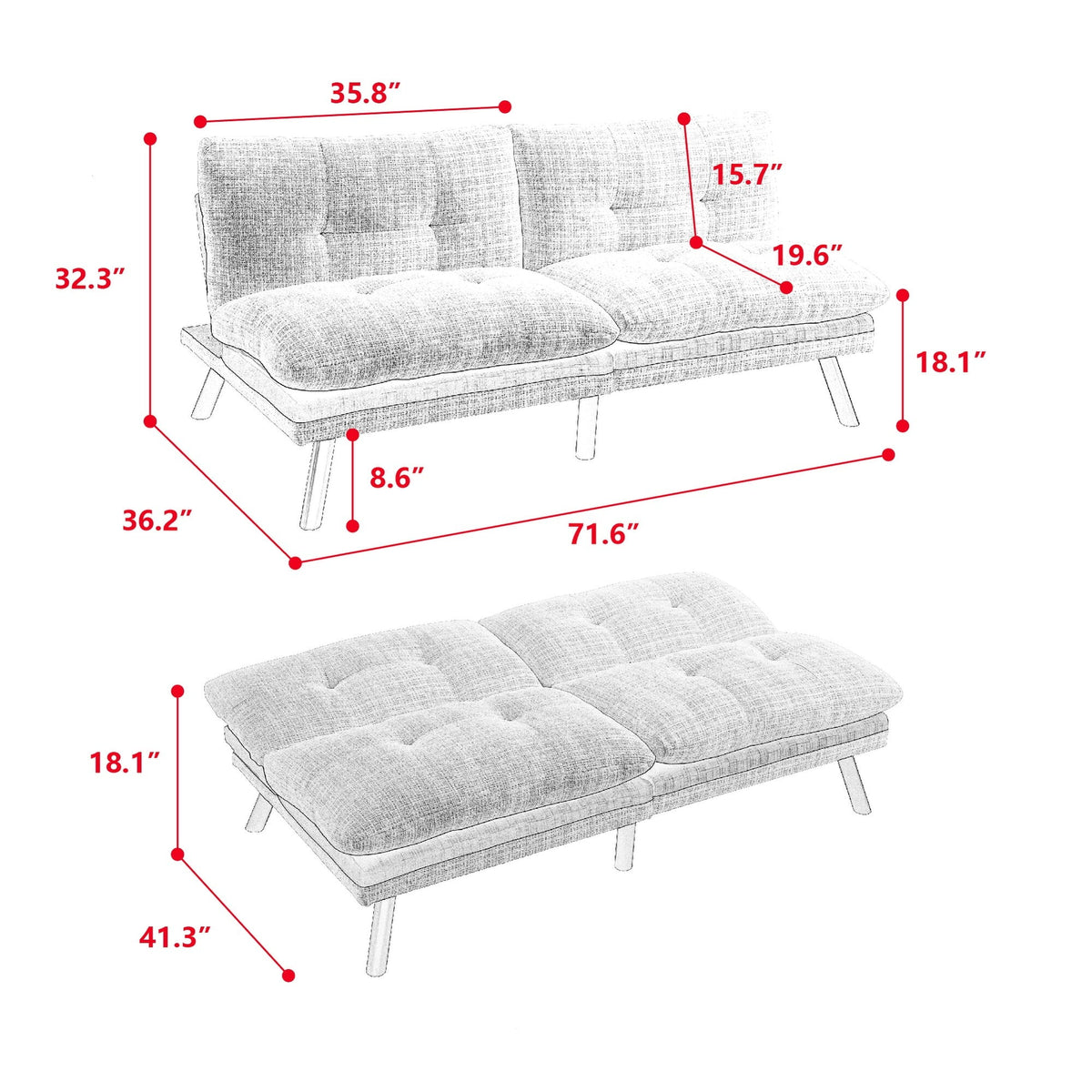 Grey Convertible Sleeper Loveseat G668